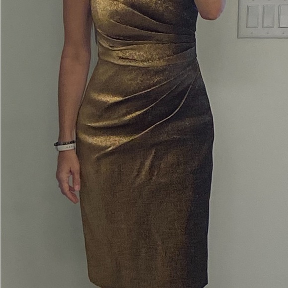 Like New Theia Ruched Metallic Dress - Picture 3 of 5